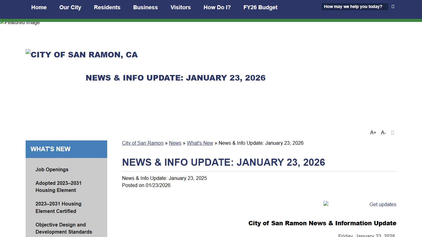 News & Info Update: January 23, 2026 - City of San Ramon